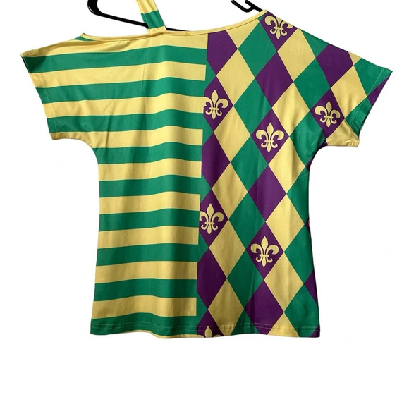 Harlequin Print Cold Shoulder Yellow And Green Medium Top Brand New - Picture 12 of 13